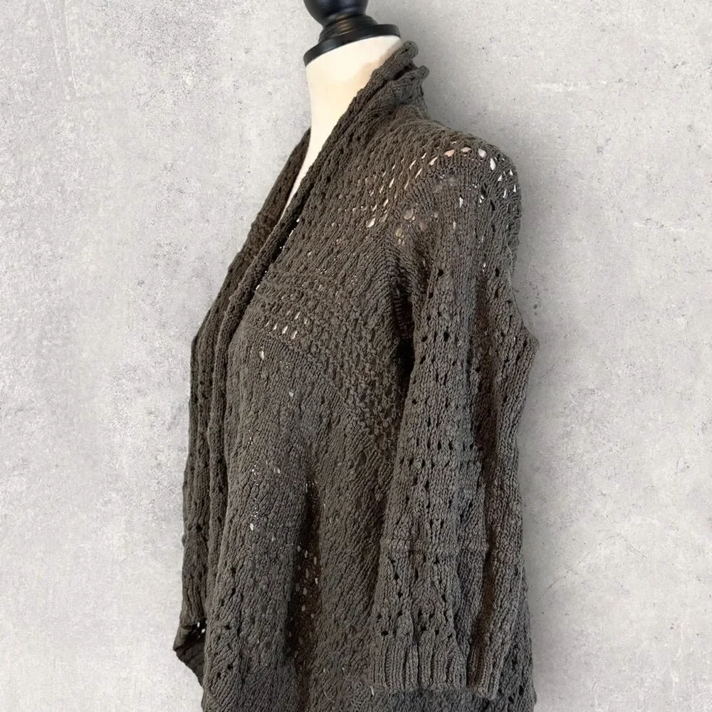 NWT Calvin Klein Crochet Sweater Olive Open Front Draped, Size L